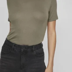 VilaT-shirt col rond manches courtes marron clair Ida