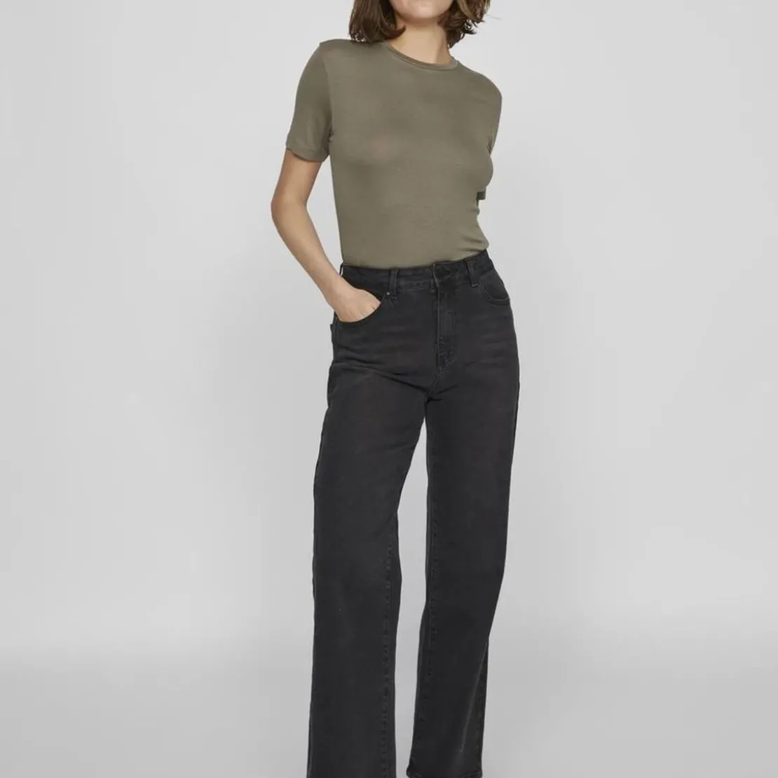 VilaT-shirt col rond manches courtes marron clair Ida