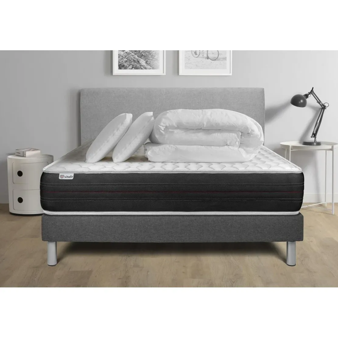 VITALITPack prêt a dormir VITALSPRING sommier Kit gris