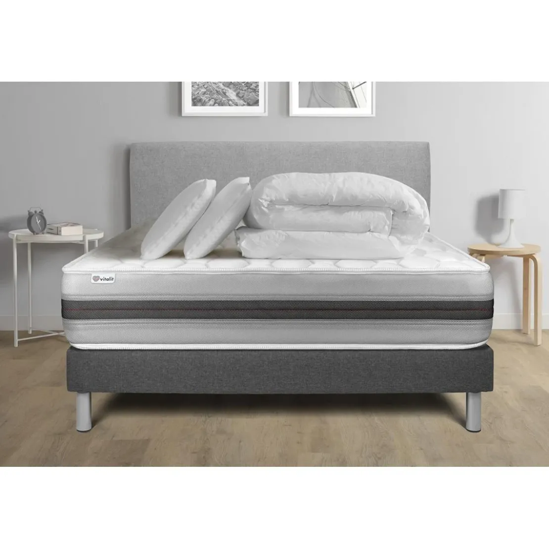 VITALITPack prêt a dormir VITALSPRING RECOVER sommier Kit gris
