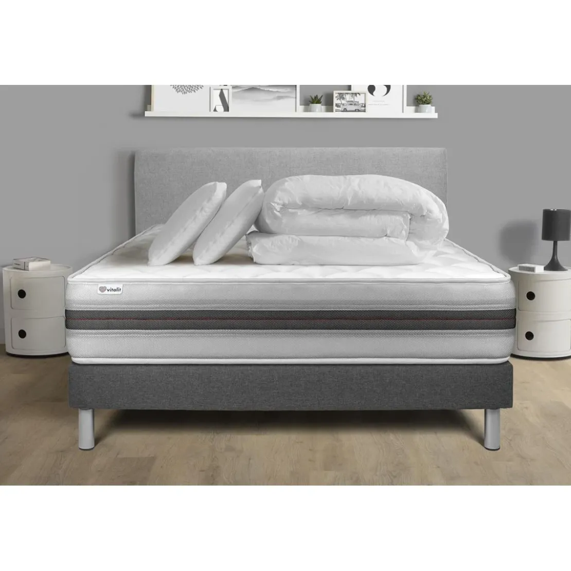 VITALITPack prêt a dormir VITALMEMO BACK sommier Kit gris
