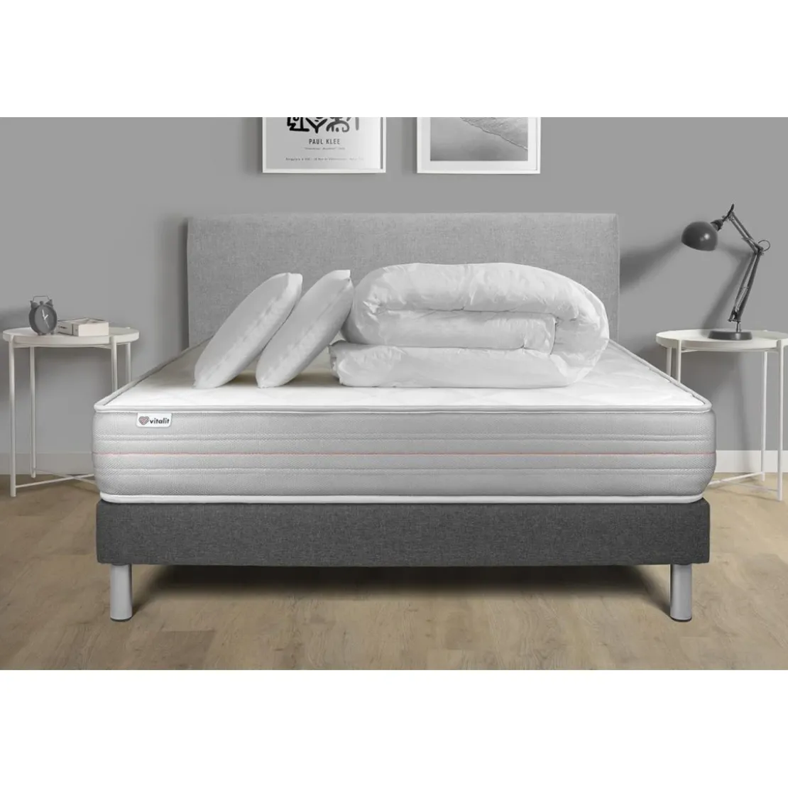 VITALITPack prêt a dormir VITALMEMO sommier Kit gris