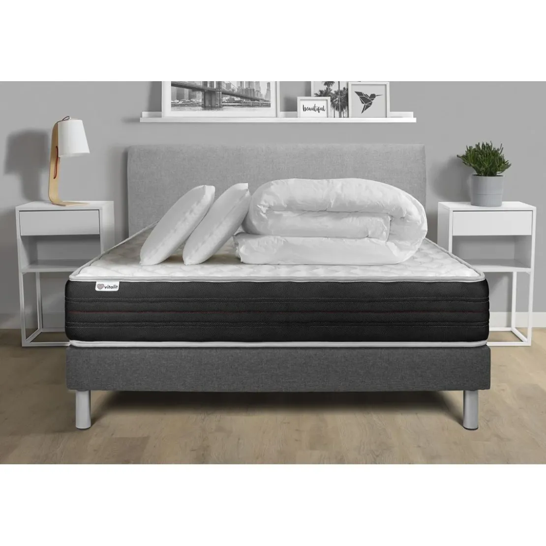 VITALITPack prêt a dormir VITALMEMO ONE sommier Kit gris