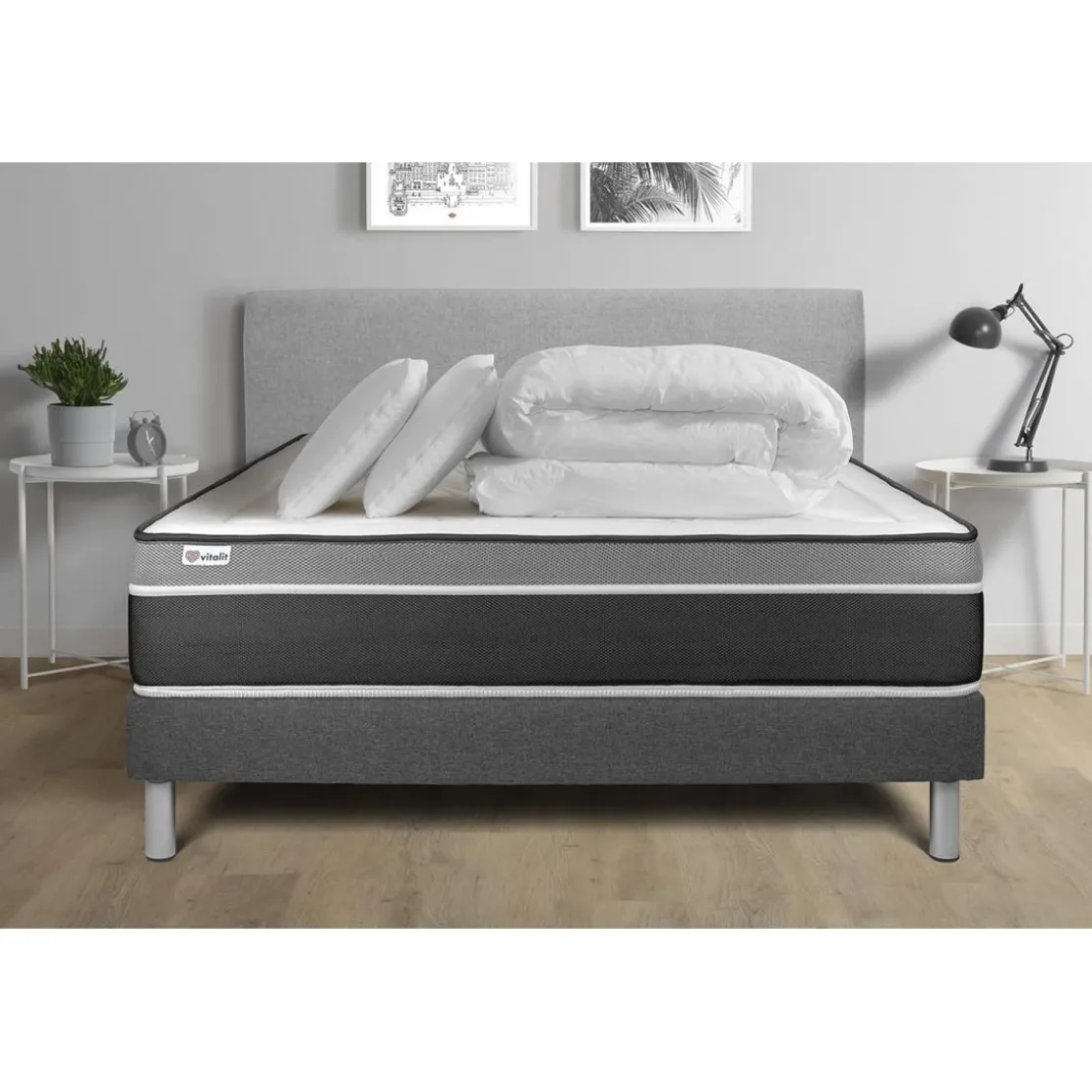 VITALITPack prêt a dormir VITAL CARE sommier Kit gris