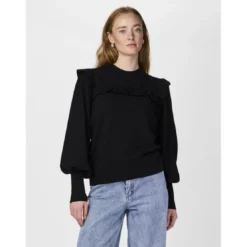 YASPull en maille manches longues en viscose noir Sam