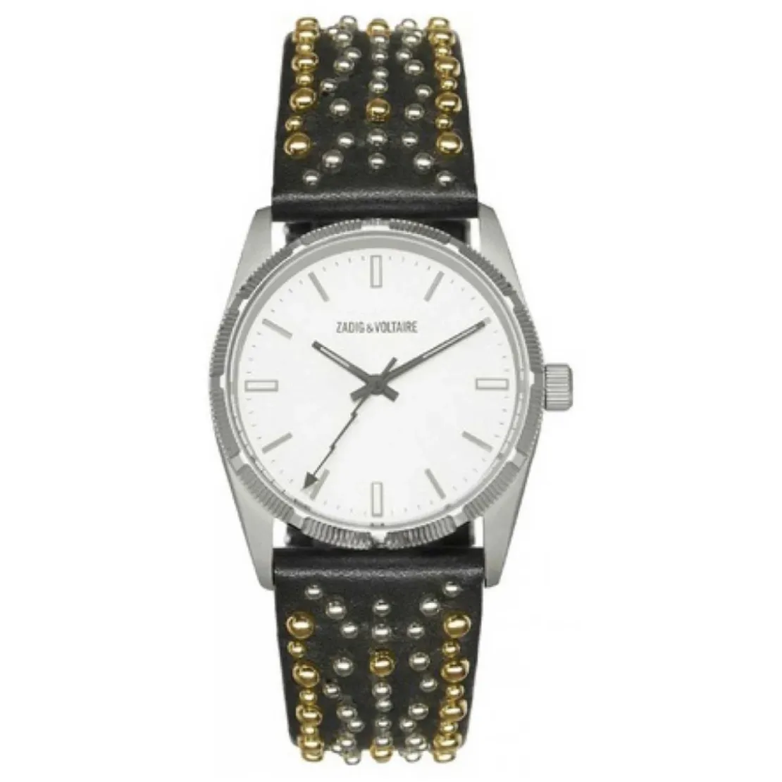 Zadig & VoltaireMontre Zadig & Voltaire ZVF402 - Montre Bracelet Cuir Noir Clouté Zadig & Voltaire